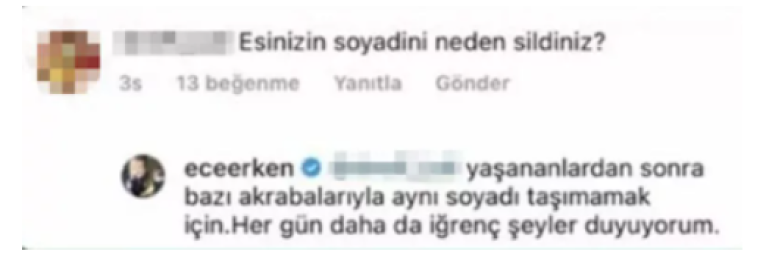 Ece Erken Sosyal Medya Hesabı Üzerinden Mahmutyazıcıoğlu Soyadını Sildi!