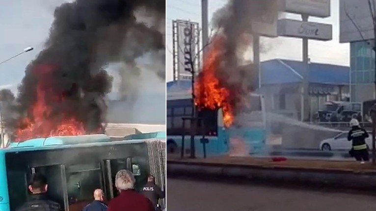 Erzurum'da seyir halindeki otobüs alev topuna döndü! Kalorifer sistemi otobüsü kül etti!